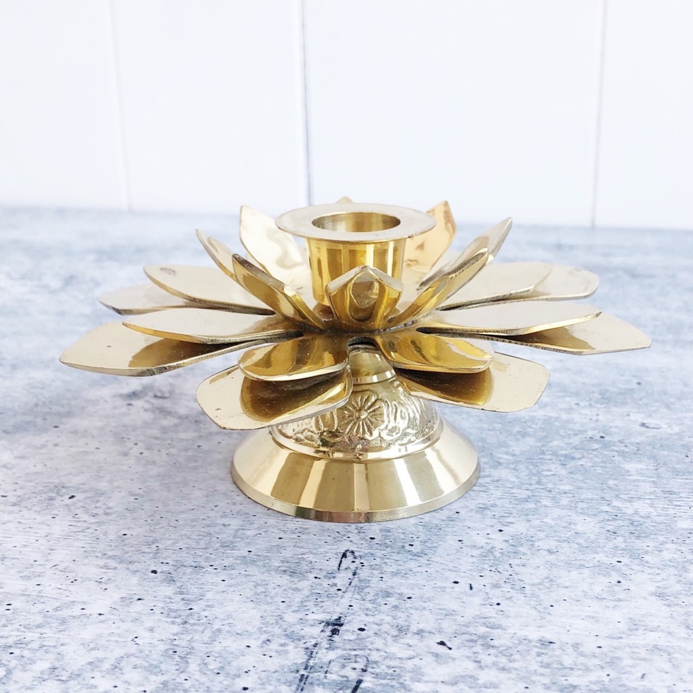 Brass Gold Blooming Flower Candlestick Holder